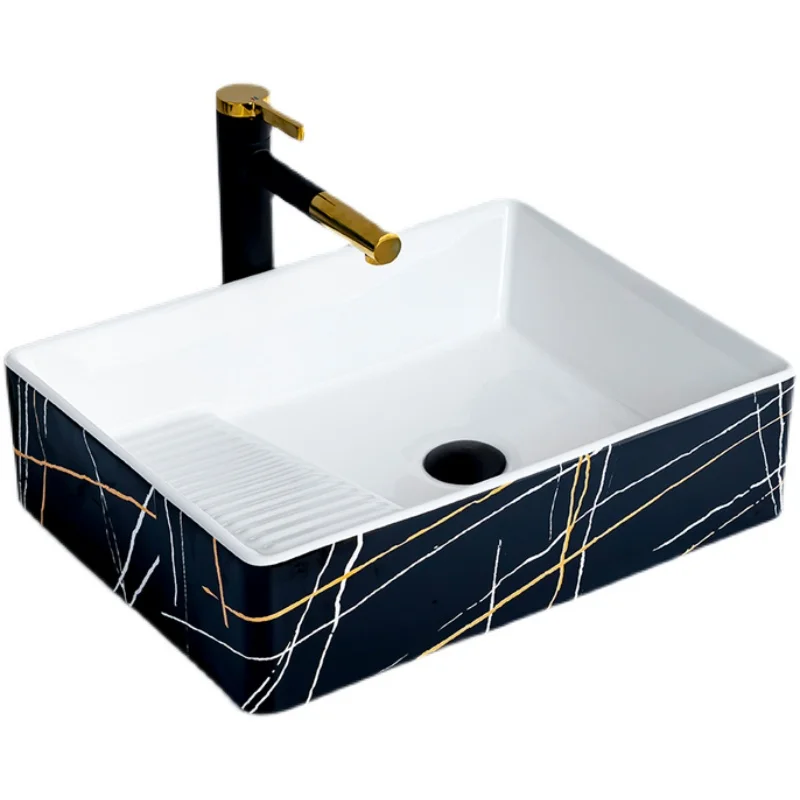 Balcony ceramic table wash basin household rectangular with washboard art bathroom wash basin black
Balcony ceramic table wash basin household rectangular with washboard art bathroom wash basin black