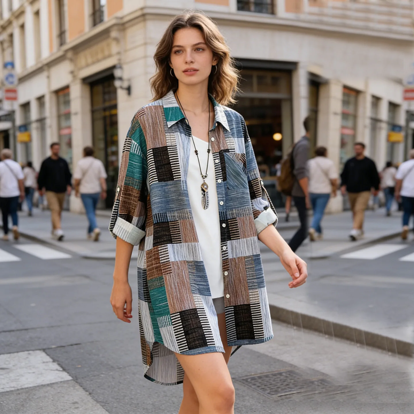 Sun protection shirt women's summer mid-length butt-covering printed top large size loose casual long-sleeved plaid shirt
Sun protection shirt women's summer mid-length butt-covering printed top large size loose casual long-sleeved plaid shirt