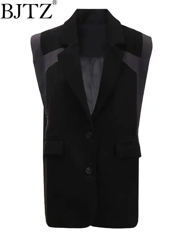 BJTZ черный однобортный элегантный жилет большого размера с цветными блоками, женский новый модный жилет без рукавов с лацканами, весна-осень 2024
BJTZ черный однобортный элегантный жилет большого размера с цветными блоками, женский новый модный жилет без рукавов с лацканами, весна-осень 2024