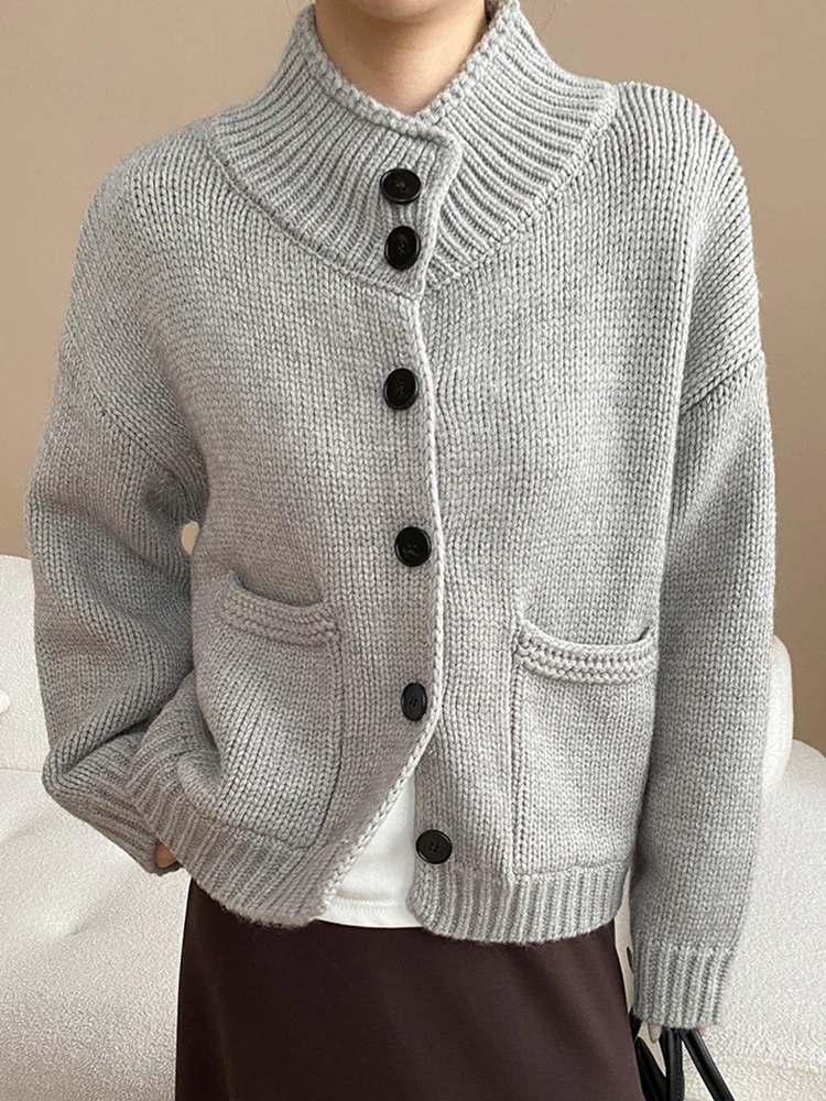 YERMORA Gray Button Pocket Knitting Cardigan For Women Stand Collar Long Sleeve Loose New Sweater Fashion Autumn Winter 2025
YERMORA Gray Button Pocket Knitting Cardigan For Women Stand Collar Long Sleeve Loose New Sweater Fashion Autumn Winter 2025