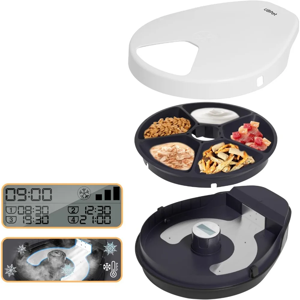 UBPET Cat Wet Food Automatic Feeder with Cooling, Semiconductor Refrigeration, with Timer, 5 Food Compartments for 330g Pet Food
UBPET Cat Wet Food Automatic Feeder with Cooling, Semiconductor Refrigeration, with Timer, 5 Food Compartments for 330g Pet Food