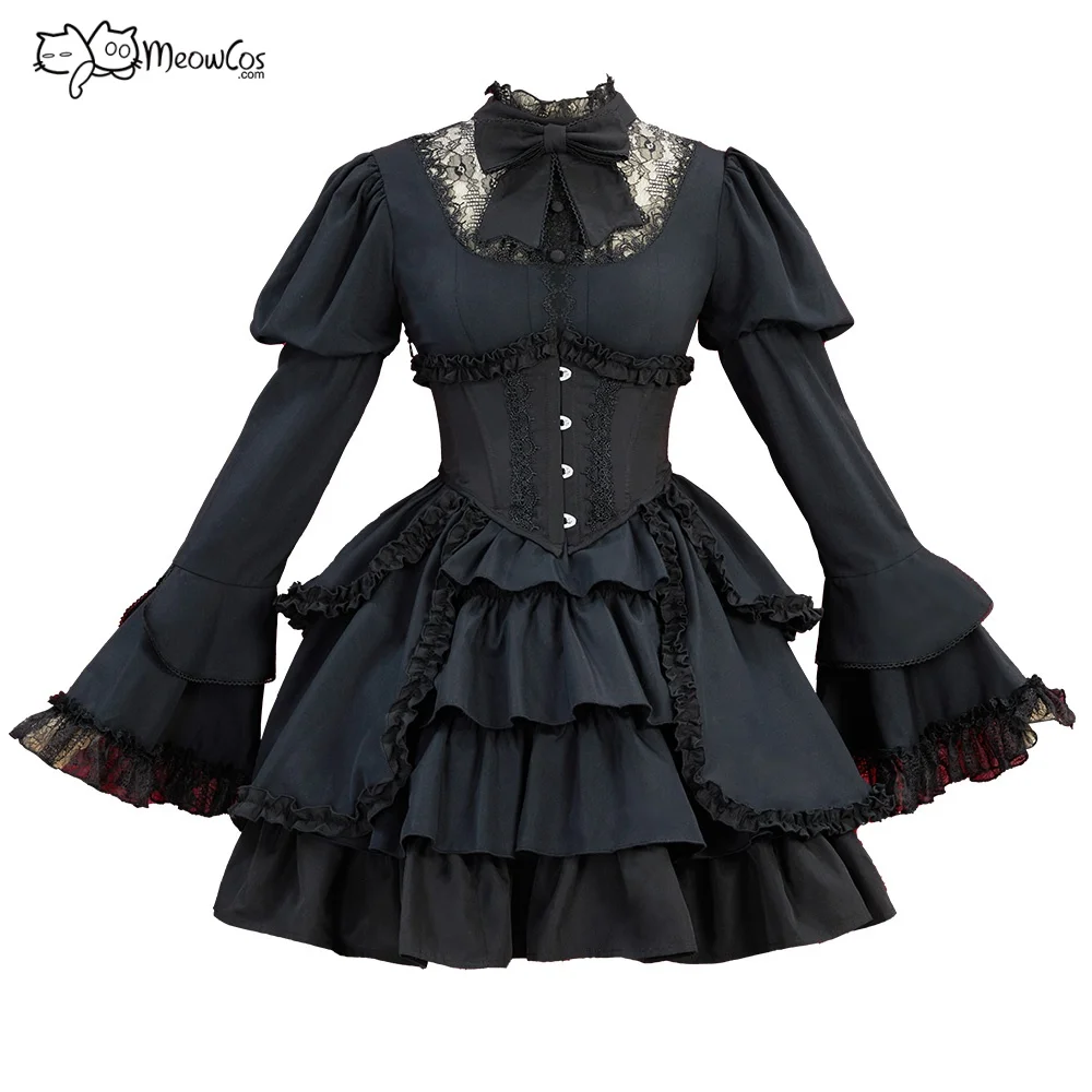 MEOWCOS Victorian Gothic Halloween Black Dress Vintage Court Style Multi Layered Dress with Corset Cosplay Costume
MEOWCOS Victorian Gothic Halloween Black Dress Vintage Court Style Multi Layered Dress with Corset Cosplay Costume