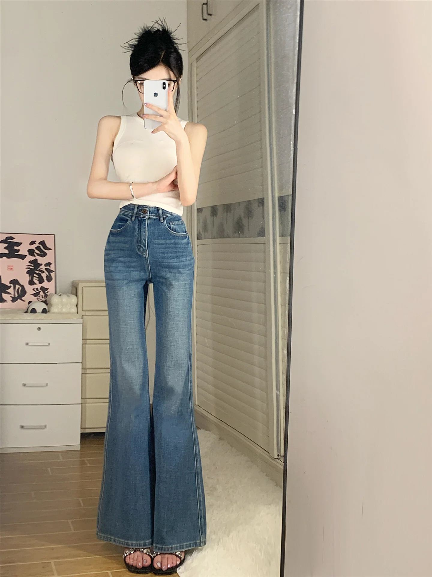 High Waist Flared Jeans Women's plus Size Extended Length Blue Loose Fit Casual Cotton Spring Fashion Slimming Pants
High Waist Flared Jeans Women's plus Size Extended Length Blue Loose Fit Casual Cotton Spring Fashion Slimming Pants