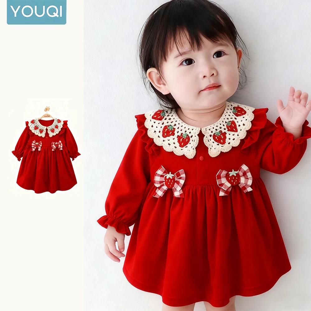Baby Girl Autumn Vintage Red Strawberry Hook Flower Collar Dress Baby Pure Cotton Plaid Bow Princess Style Long Sleeved Skirt
Baby Girl Autumn Vintage Red Strawberry Hook Flower Collar Dress Baby Pure Cotton Plaid Bow Princess Style Long Sleeved Skirt