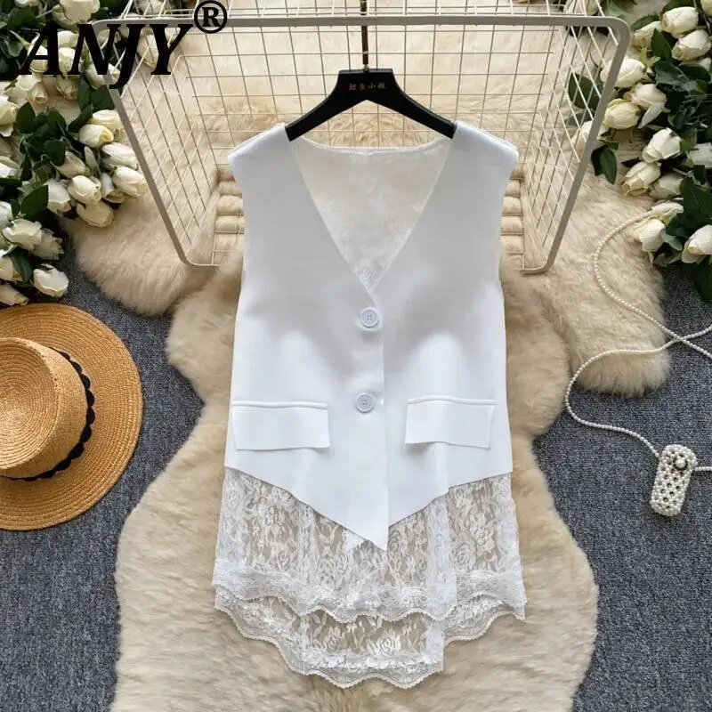 ANJY Spring Summer New Women Fashion Lace Patchwork Design V-Neck Sleeveless Vest Elegant Slim Fit Niche Trendy Waistcoat A23935
ANJY Spring Summer New Women Fashion Lace Patchwork Design V-Neck Sleeveless Vest Elegant Slim Fit Niche Trendy Waistcoat A23935