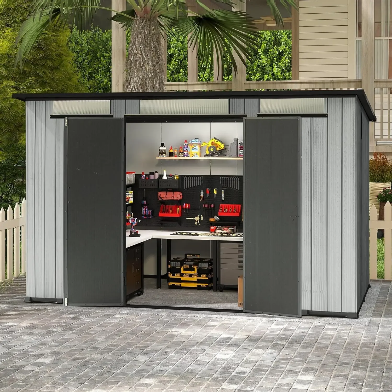 6x11FT Lean to Resin Shed, Plastic Outdoor Storage Shed with Carpet, Outside Storage Building for Garden Tools
6x11FT Lean to Resin Shed, Plastic Outdoor Storage Shed with Carpet, Outside Storage Building for Garden Tools