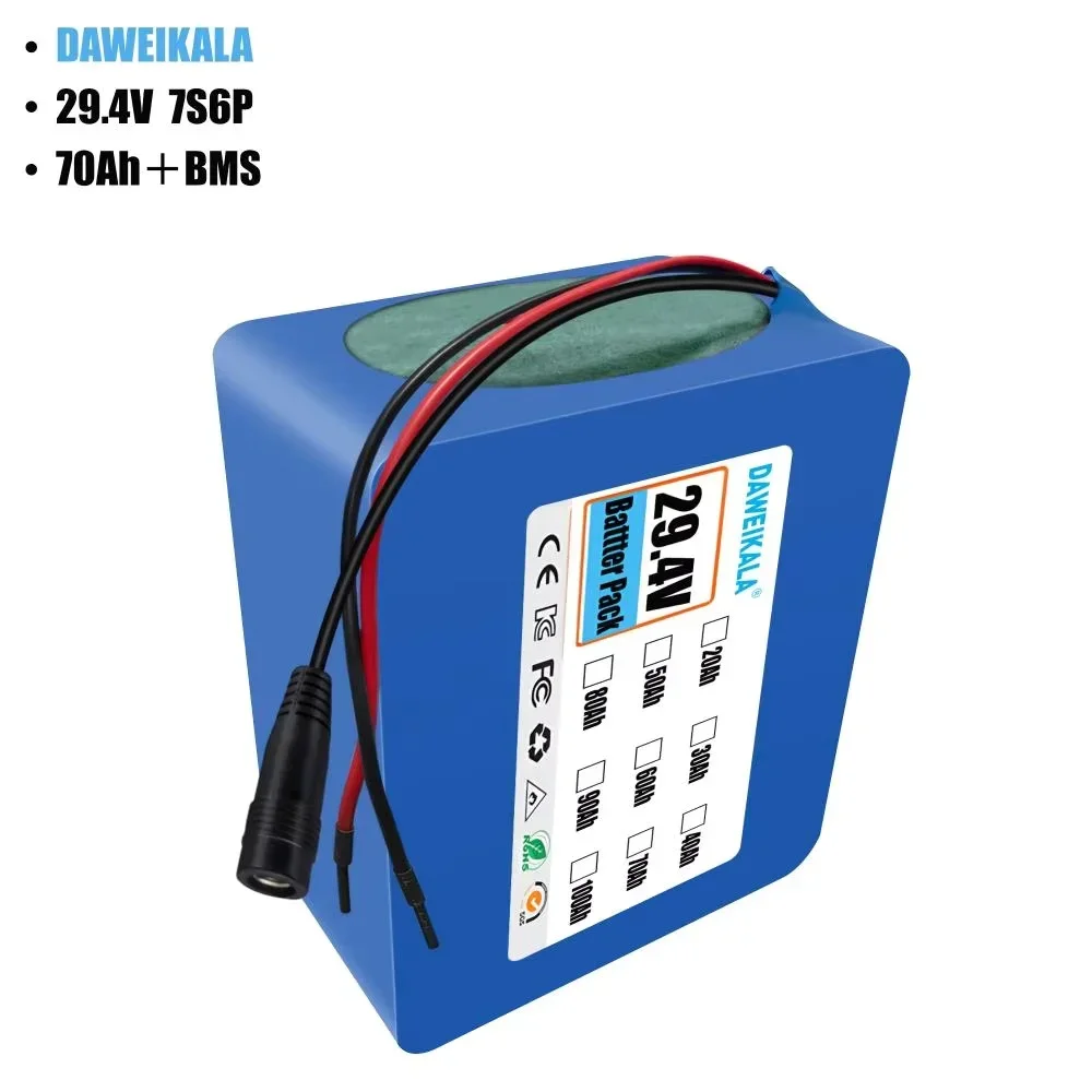 7S6P 29V 70Ah 18650 Lithium Ion Rechargeable Battery Pack for 24V 29V Electric Bicycle Motor/scooter with BMS Optional interface
7S6P 29V 70Ah 18650 Lithium Ion Rechargeable Battery Pack for 24V 29V Electric Bicycle Motor/scooter with BMS Optional interface