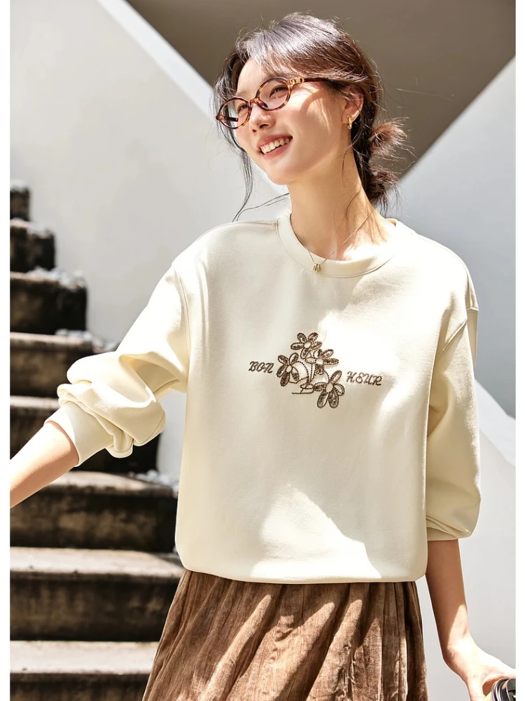 VIMLY Casual Women Sweatshirts Floral Embroider Autumn 2025 Apricot Knitted Female Sweatshirt Sporty Round Neck Ladies Top A2197
VIMLY Casual Women Sweatshirts Floral Embroider Autumn 2025 Apricot Knitted Female Sweatshirt Sporty Round Neck Ladies Top A2197