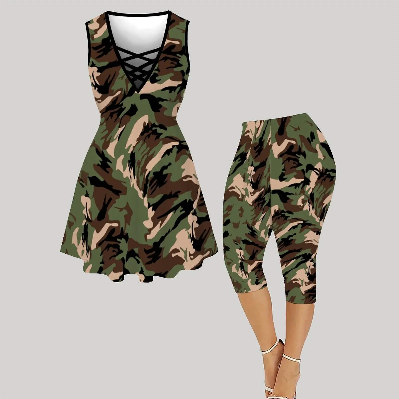 Mid-length Skirt Fitted Dress Jogging Pants Sports Pants Women's Printing Tight Pants 2pcs Cross V-neck Sleeveless Dress
Mid-length Skirt Fitted Dress Jogging Pants Sports Pants Women's Printing Tight Pants 2pcs Cross V-neck Sleeveless Dress