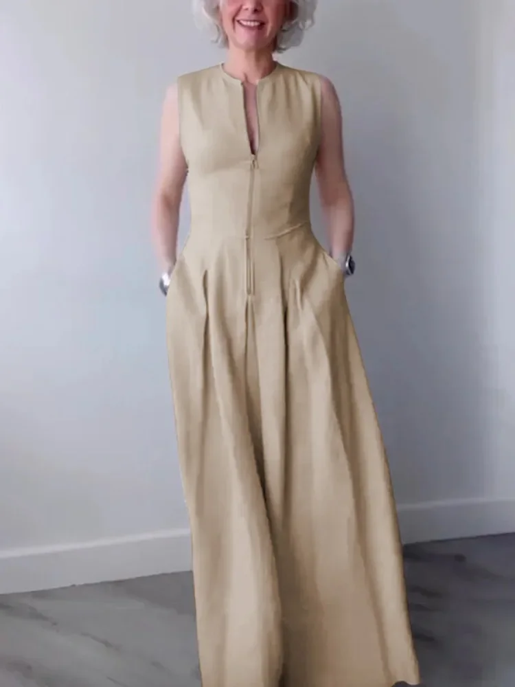 Bonboho Summer Casual Dress Zippered Round Neck Sleeveless Slim Fit A-line Pleated Dress Women's Solid Color Streetwear Dress
Bonboho Summer Casual Dress Zippered Round Neck Sleeveless Slim Fit A-line Pleated Dress Women's Solid Color Streetwear Dress