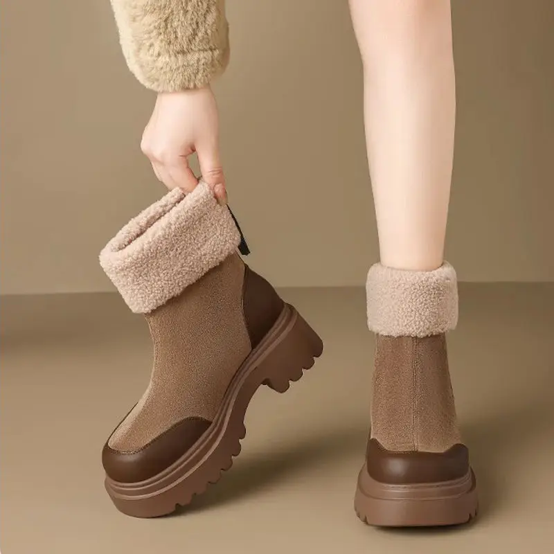 Замшевые женские зимние ботинки с круглым носком, удобная и элегантная женская обувь, зимние нескользящие ботинки, модная популярная обувь 2025 года 
Замшевые женские зимние ботинки с круглым носком, удобная и элегантная женская обувь, зимние нескользящие ботинки, модная популярная обувь 2025 года