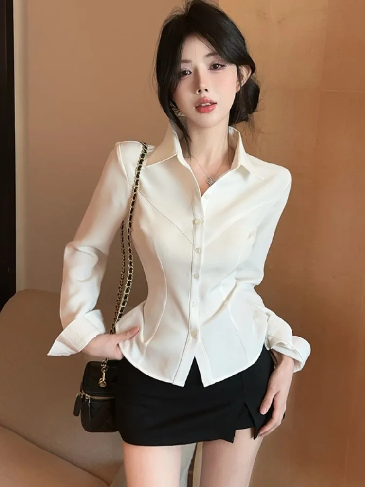 Spring Autumn Pure Desire Sweet Spicy Waist-Cinching White Shirt Women's Long Sleeve Slim Sexy Elegant Collar Top Design
Spring Autumn Pure Desire Sweet Spicy Waist-Cinching White Shirt Women's Long Sleeve Slim Sexy Elegant Collar Top Design