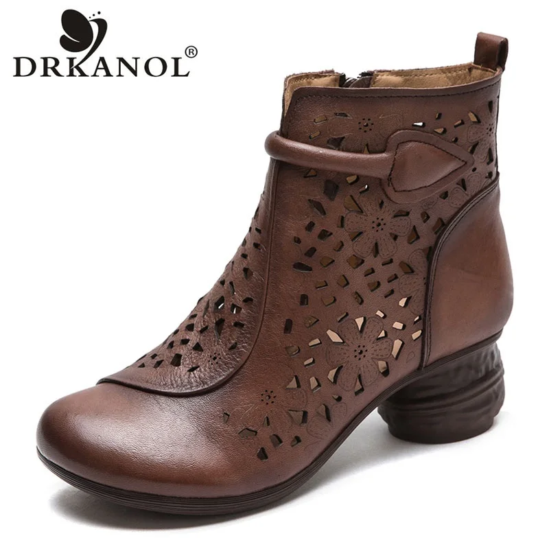 DRKANOL Summer Ankle Boots For Women Genuine Cow Leather Hollow Out Breathable Thick Heel Casual Retro Side Zipper Short Boots
DRKANOL Summer Ankle Boots For Women Genuine Cow Leather Hollow Out Breathable Thick Heel Casual Retro Side Zipper Short Boots