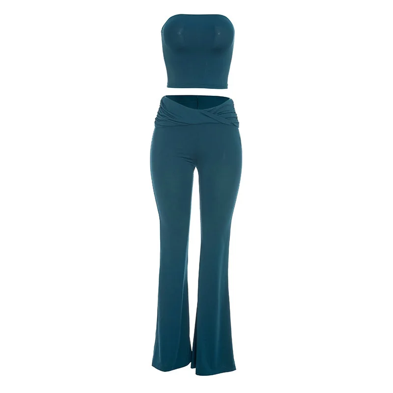 Summer new solid color strapless top+slightly flared pants two-piece set
Summer new solid color strapless top+slightly flared pants two-piece set