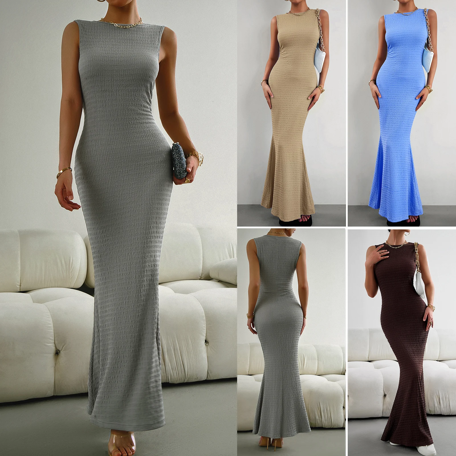 2024 Elegant Women’s Knit Long Bodycon Dress Fashion Autumn Summer Sleeveless Round Neck Tank Dresses Cocktail Party Dresses
2024 Elegant Women’s Knit Long Bodycon Dress Fashion Autumn Summer Sleeveless Round Neck Tank Dresses Cocktail Party Dresses