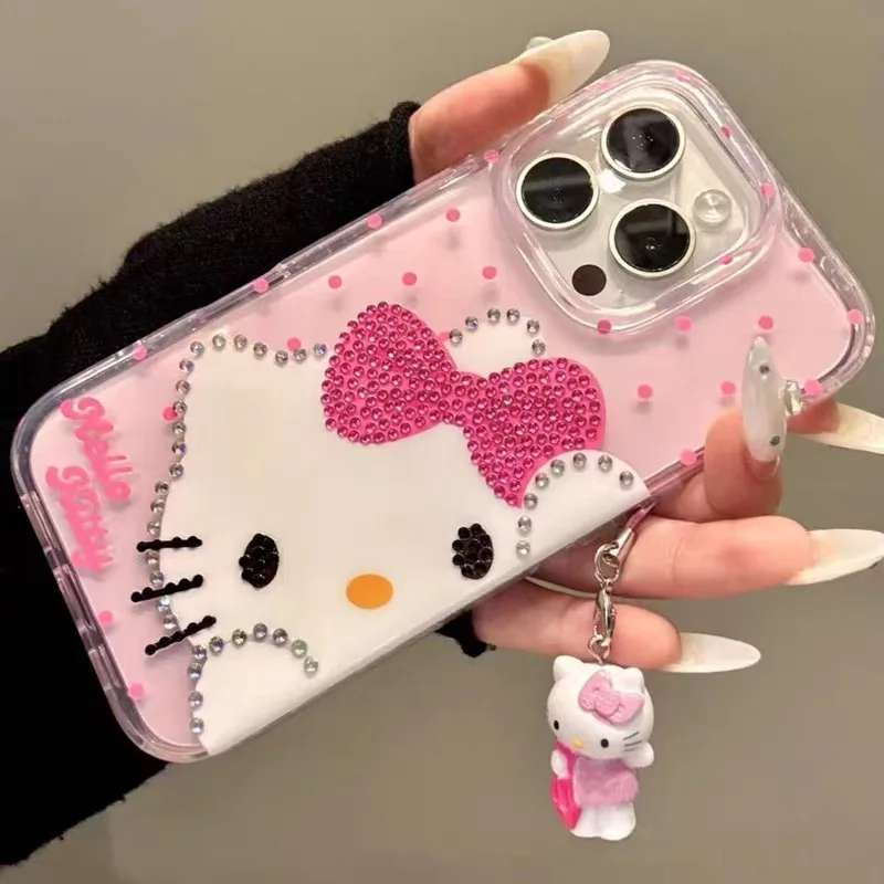 Rhinestone Bling Crystal Hello Kitty Polka Dot Phone Case For iPhone 16 12 13 14 15Pro Max Transparent Bumper Cover With Pendant
Rhinestone Bling Crystal Hello Kitty Polka Dot Phone Case For iPhone 16 12 13 14 15Pro Max Transparent Bumper Cover With Pendant