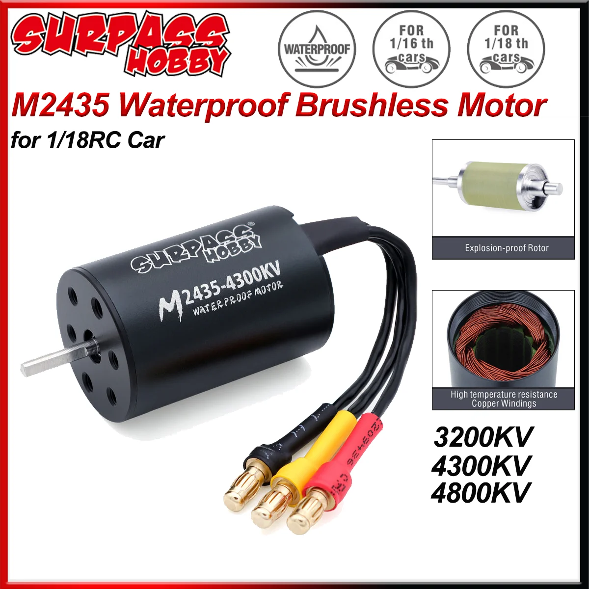 SURPASS HOBBY M2435 Waterproof Brushless Motor 3200KV 4300KV 4800KV for 1/18 FCX18 JJRC C8801 C8808 C8809 RC On Road Car Boat
SURPASS HOBBY M2435 Waterproof Brushless Motor 3200KV 4300KV 4800KV for 1/18 FCX18 JJRC C8801 C8808 C8809 RC On Road Car Boat