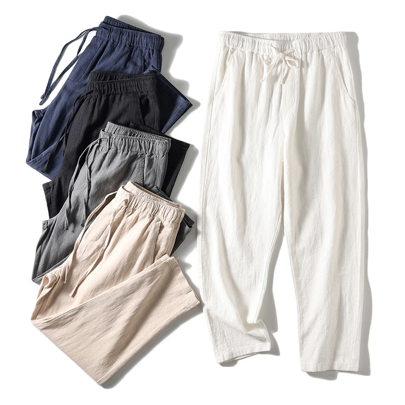 Мужские повседневные брюки из высококачественного льна и хлопка с эластичным поясом, прямого кроя, дышащие, весна-лето, городской стиль, длина до щиколотки
Мужские повседневные брюки из высококачественного льна и хлопка с эластичным поясом, прямого кроя, дышащие, весна-лето, городской стиль, длина до щиколотки
