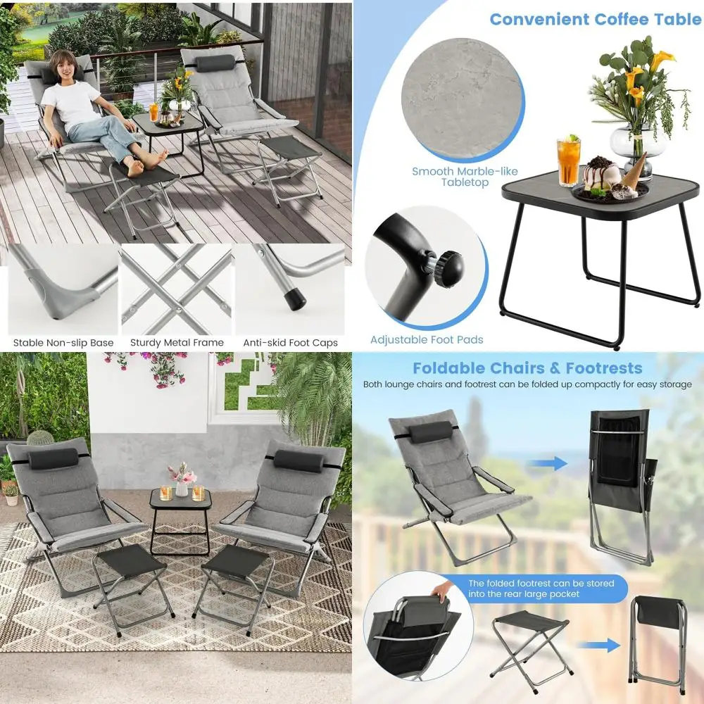 Набор для отдыха на открытом воздухе из 5 предметов: кресла-шезлонги, подставка для ног, приставной столик и подушки для патио, балкона или зоны у бассейна
Набор для отдыха на открытом воздухе из 5 предметов: кресла-шезлонги, подставка для ног, приставной столик и подушки для патио, балкона или зоны у бассейна