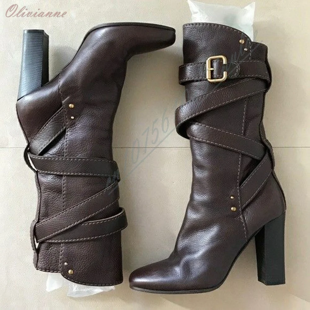 Brown Elegant Buckle Belt Strap Mid Calf Boots Retro Chunky High Heel Fashion Sexy Short Boots Women Shoes Fashion 2026 New
Brown Elegant Buckle Belt Strap Mid Calf Boots Retro Chunky High Heel Fashion Sexy Short Boots Women Shoes Fashion 2026 New