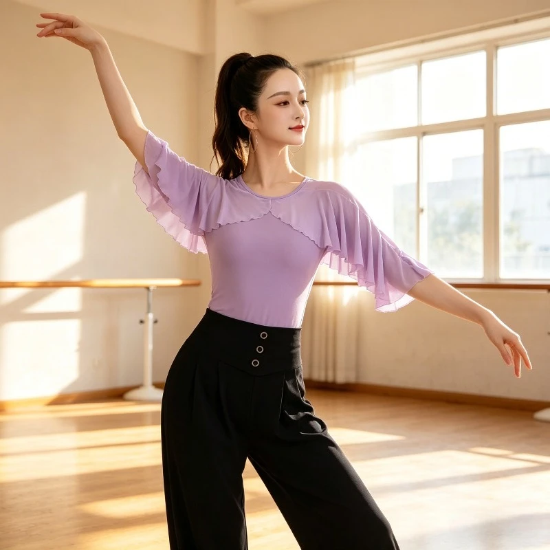 Line Dance Tops Women Ruffle Sleeves V-Neck Ballroom Modern Practice Performance Clothes High Stretch Fabric New Adult Dancewear
Line Dance Tops Women Ruffle Sleeves V-Neck Ballroom Modern Practice Performance Clothes High Stretch Fabric New Adult Dancewear