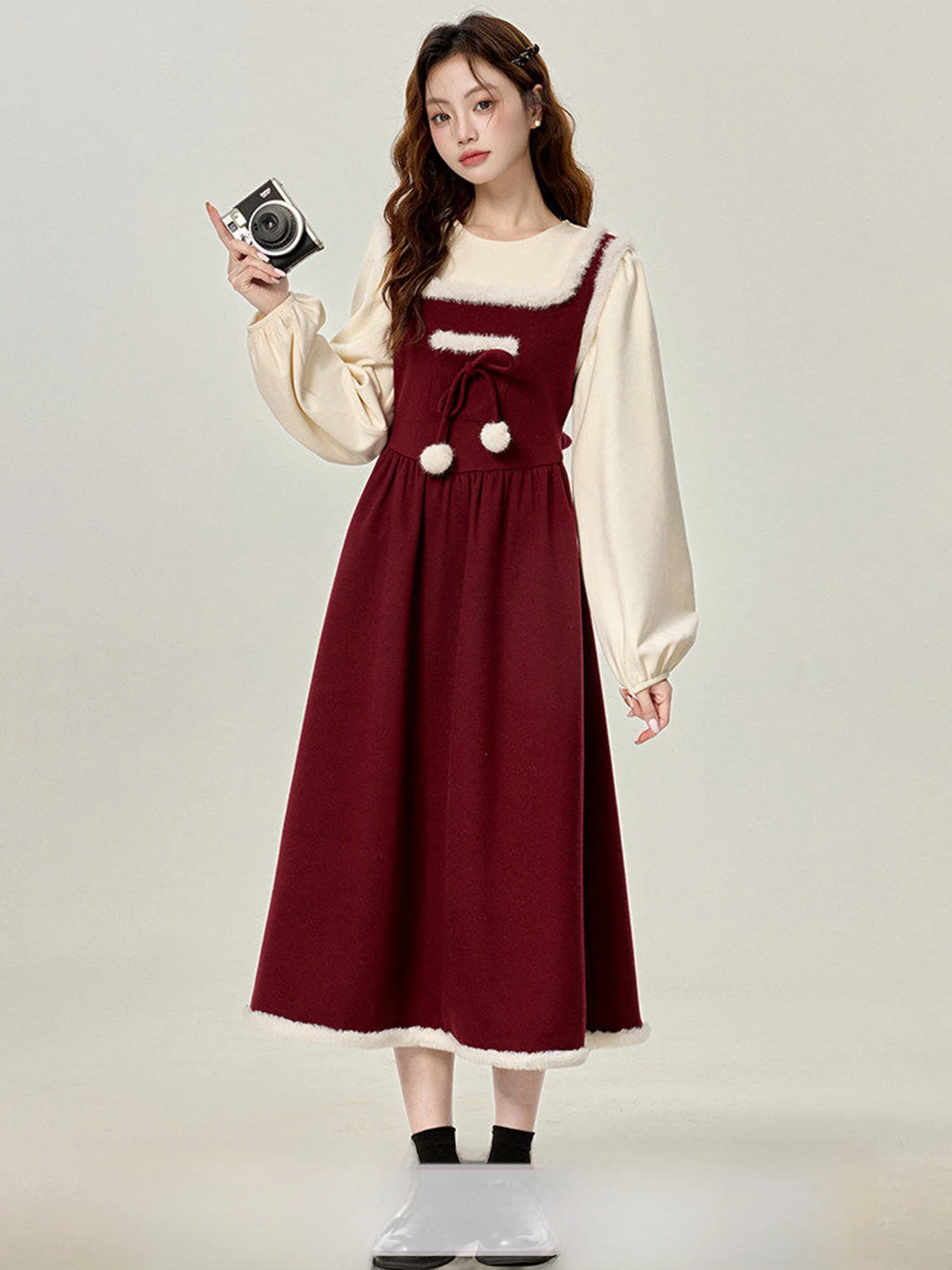 Red Party Dress Women's Spring 2026 New Style Winter Warm Long Sleeve A-Line Skirt Fake Two-Piece Cute Ribbon Waist Cotton Blend
Red Party Dress Women's Spring 2026 New Style Winter Warm Long Sleeve A-Line Skirt Fake Two-Piece Cute Ribbon Waist Cotton Blend