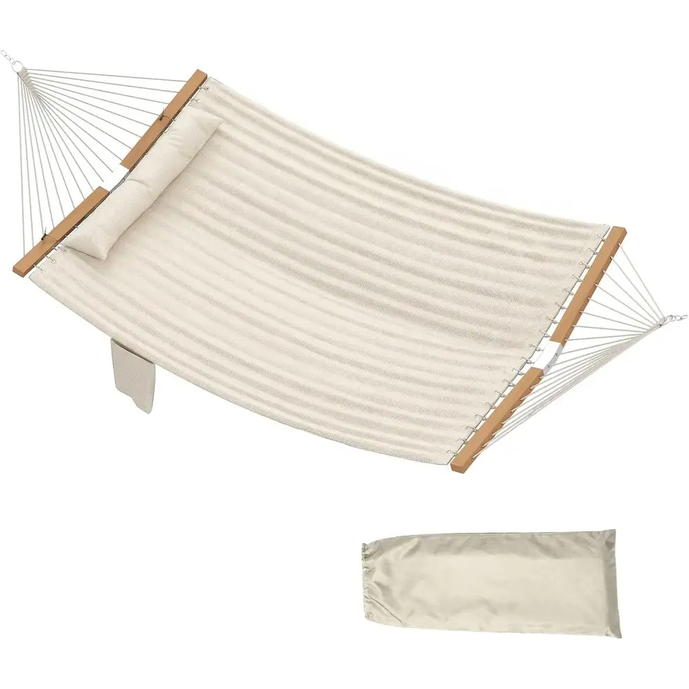 Double Hammock with Pillow & Pad, Wooden Bars, 440 lbs Capacity, 128 x 55, Cream White for Outdoor Use
Double Hammock with Pillow & Pad, Wooden Bars, 440 lbs Capacity, 128 x 55, Cream White for Outdoor Use