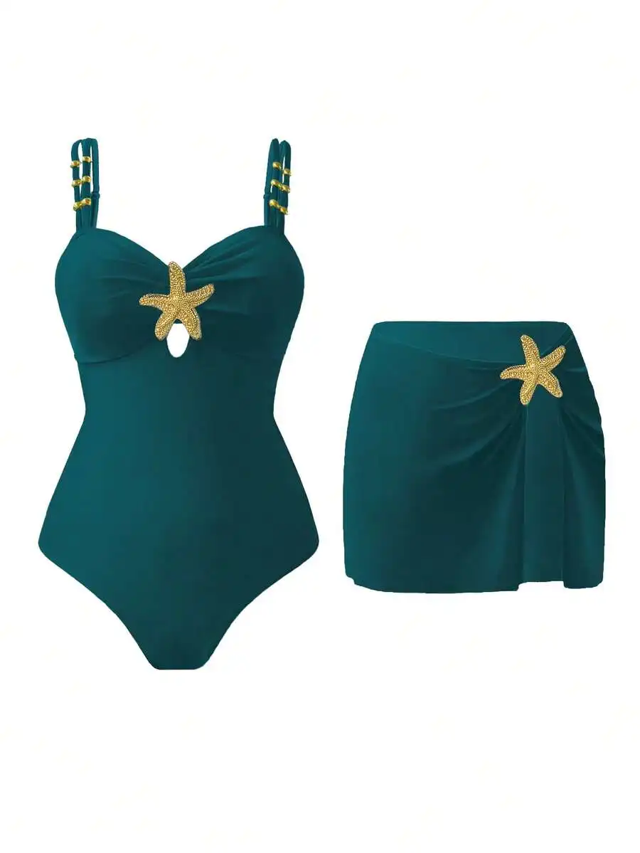 Teal Star Embellished One Piece Swimsuit With Skirt Cover Up
Teal Star Embellished One Piece Swimsuit With Skirt Cover Up