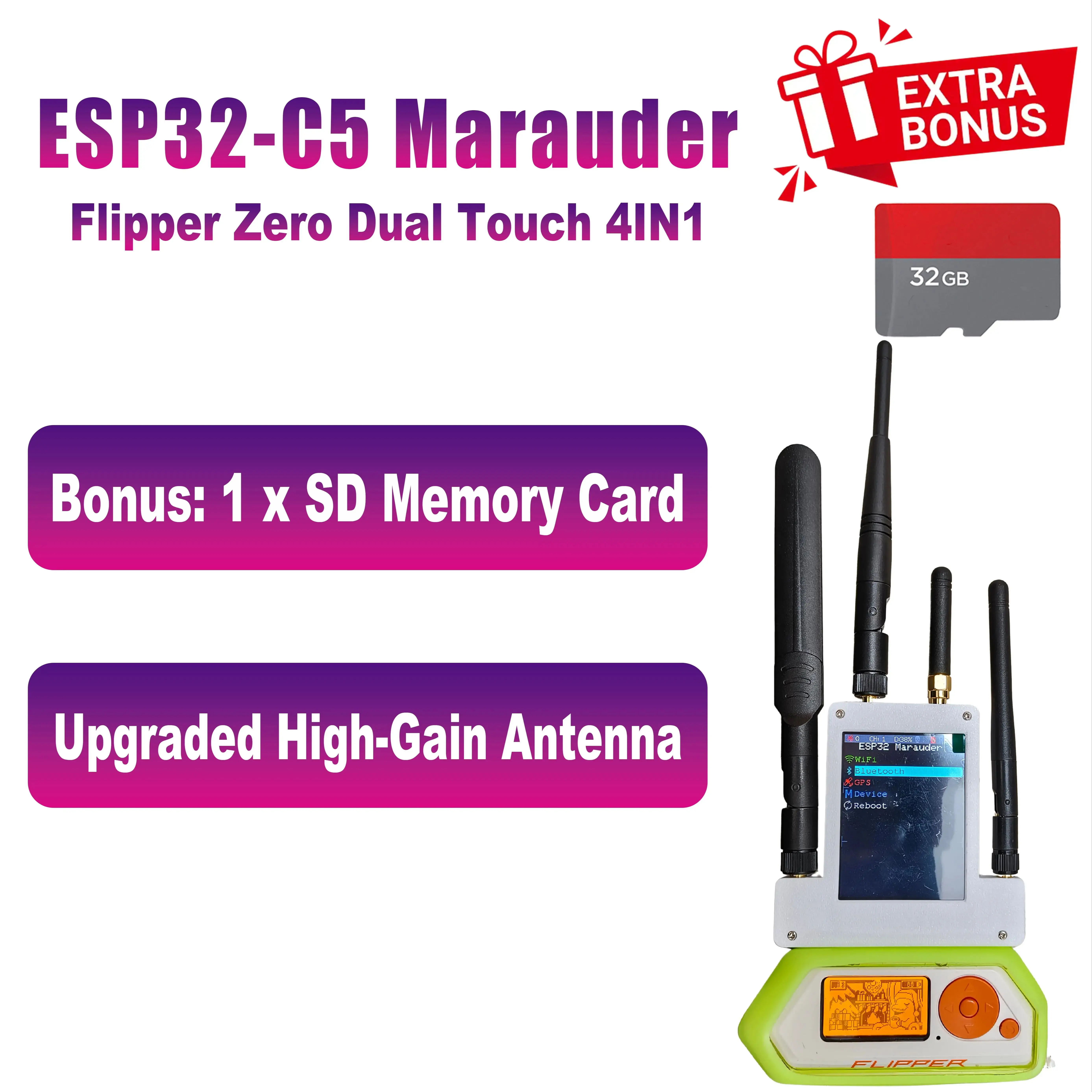 Flipper Zero Dual Touch 4IN1 5G WiFi-ESP32-C5 Marauder, работает с Flipper, 5G деаутентификация, SubGHz, GPS, встроенный аккумулятор
Flipper Zero Dual Touch 4IN1 5G WiFi-ESP32-C5 Marauder, работает с Flipper, 5G деаутентификация, SubGHz, GPS, встроенный аккумулятор