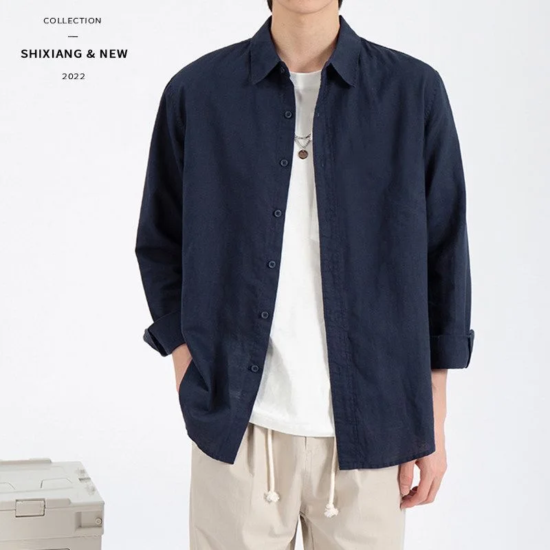 Casual Linen Men's Shirt Long Sleeve Spring Autumn Cotton Linen Breathable White Slim Fit Fashionable Outerwear for Daily Wear
Casual Linen Men's Shirt Long Sleeve Spring Autumn Cotton Linen Breathable White Slim Fit Fashionable Outerwear for Daily Wear