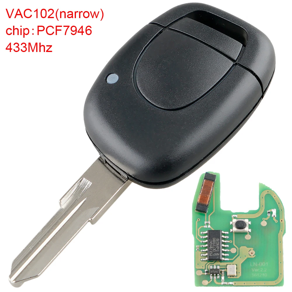 1Button Remote Car Key Case Key Shell Fob with NE72/VAC102 Blade with PCF7946 Chip Fit for Renault / Kangoo /Clio/Twingo
1Button Remote Car Key Case Key Shell Fob with NE72/VAC102 Blade with PCF7946 Chip Fit for Renault / Kangoo /Clio/Twingo