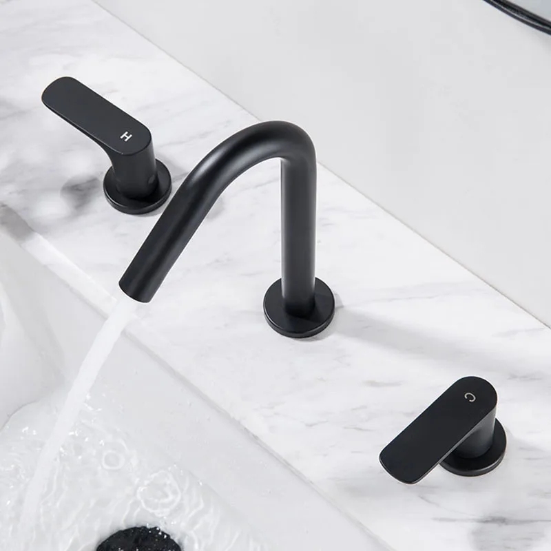 Double Handle Three Hole Bathroom Basin Faucet Black 304 Stainless Steel Hot And Cold Mixed Washbasin Faucet Black Basin Tap
Double Handle Three Hole Bathroom Basin Faucet Black 304 Stainless Steel Hot And Cold Mixed Washbasin Faucet Black Basin Tap