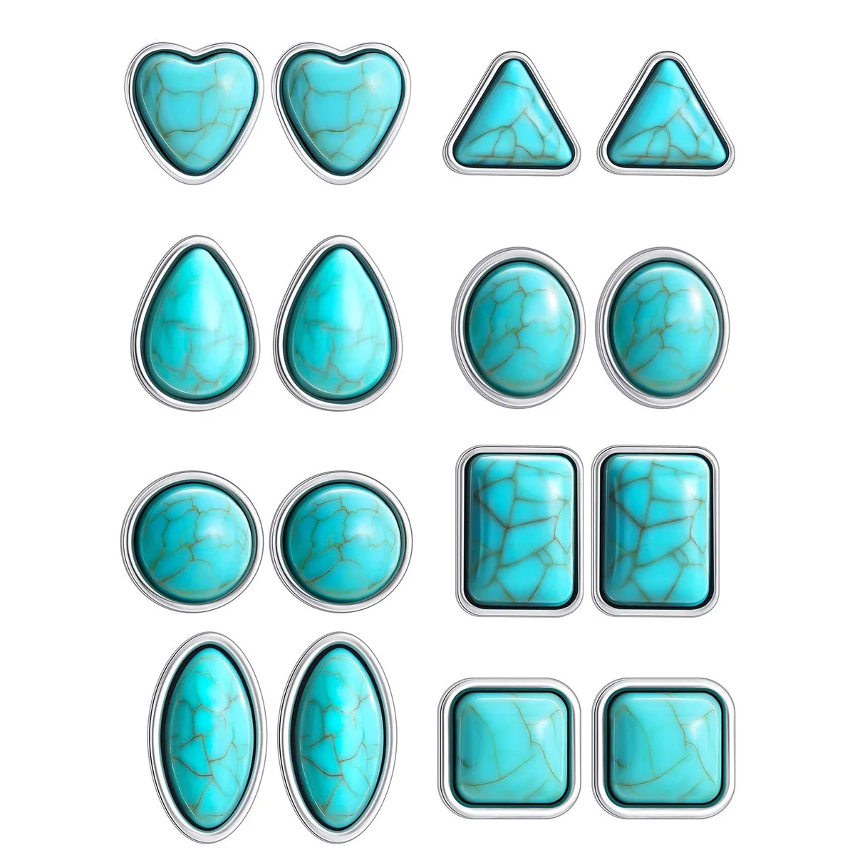 New Hot Sell 8 Pair/Set Natural Turquoise Earrings Female Fashion Retro Metal Jewelry Girl's Everyday Wear Earrings
New Hot Sell 8 Pair/Set Natural Turquoise Earrings Female Fashion Retro Metal Jewelry Girl's Everyday Wear Earrings