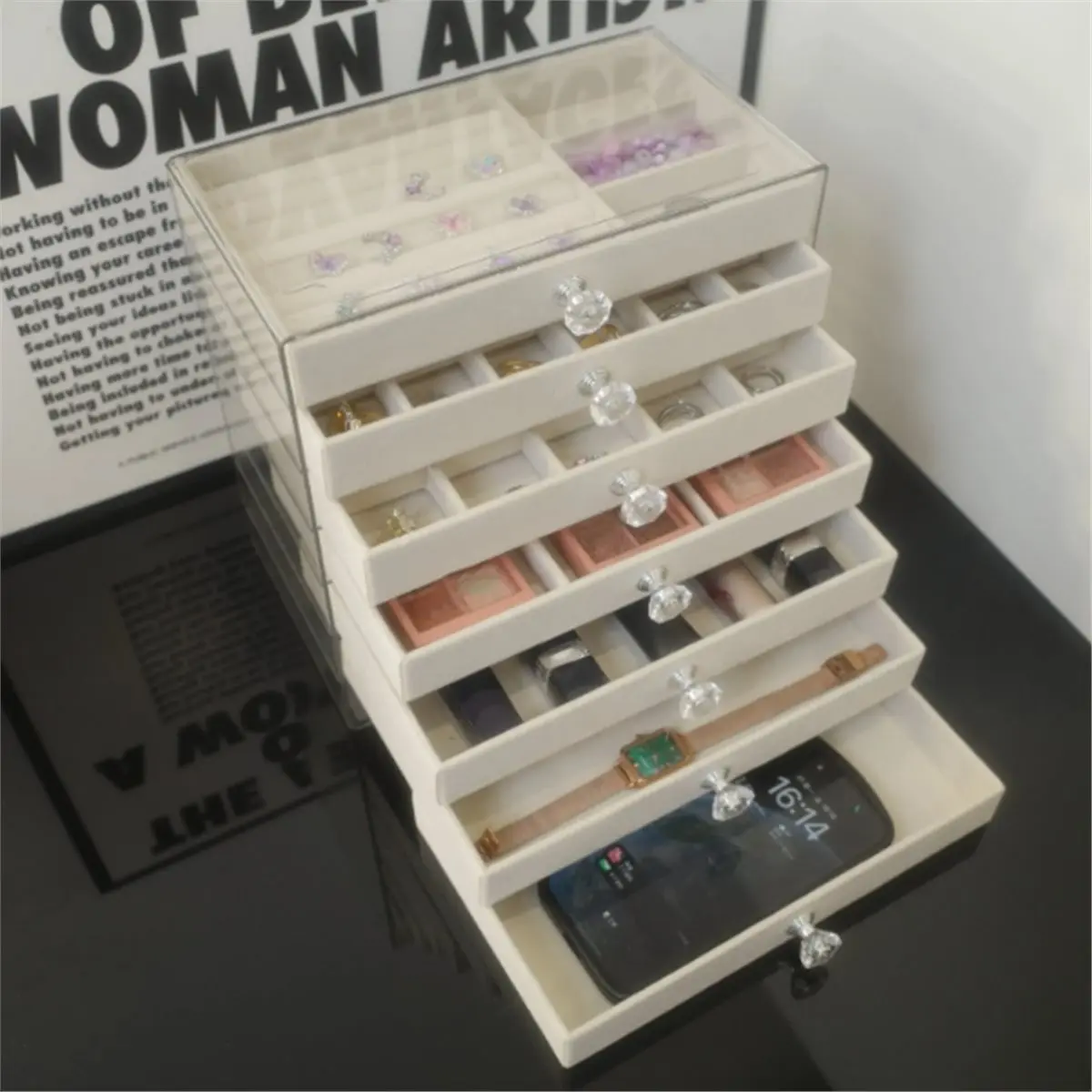 Прозрачный 7-уровневый ящик из ПЭТ, шкатулка для драгоценностей для серег, ожерелий, колец, хранения и аксессуаров, подставка-органайзер
Прозрачный 7-уровневый ящик из ПЭТ, шкатулка для драгоценностей для серег, ожерелий, колец, хранения и аксессуаров, подставка-органайзер