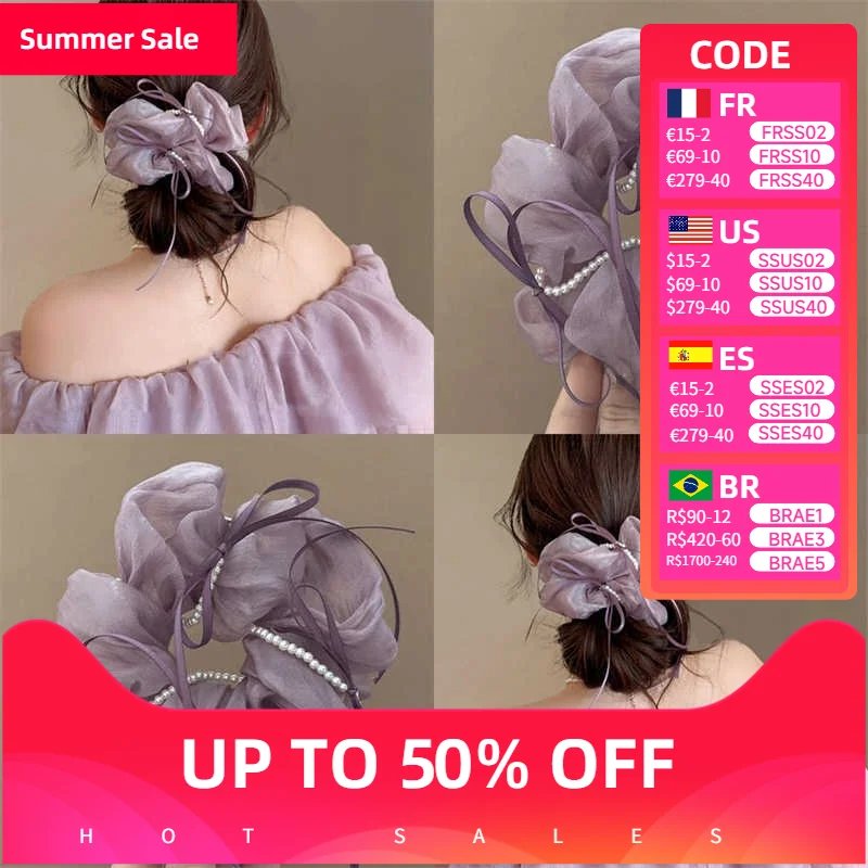 Summer Large Purple Silk Yarn Large Intestine Ring Bow Ribbon Hair Band Mesh Pearl Hair Rope Hair Accessories for Women
Summer Large Purple Silk Yarn Large Intestine Ring Bow Ribbon Hair Band Mesh Pearl Hair Rope Hair Accessories for Women