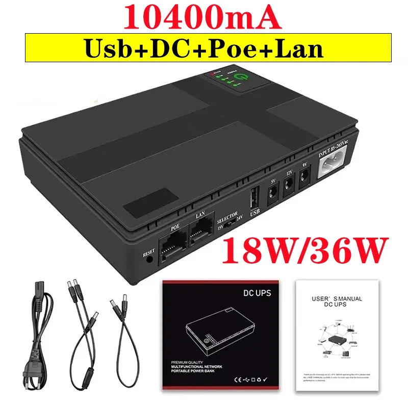 18W/36W 10400mah Uninterruptible Power Supply DC Backup Power Dupply for Router Optical Modem Monitoring Black EU Plug
18W/36W 10400mah Uninterruptible Power Supply DC Backup Power Dupply for Router Optical Modem Monitoring Black EU Plug