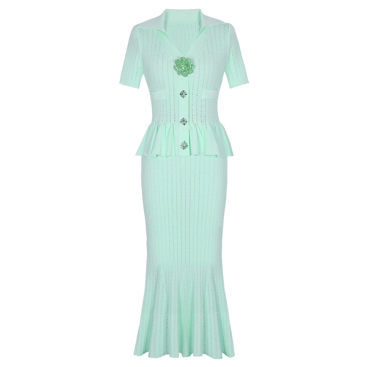 High Quality New Fashionable Knitted Collar Slim Fit Short Sleeved Three-dimensional Flower Button Long Women's Dress
High Quality New Fashionable Knitted Collar Slim Fit Short Sleeved Three-dimensional Flower Button Long Women's Dress