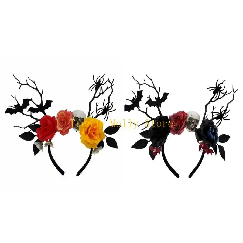 N5KB Elegant Skull And Bat Decors Headband With Floral Branch Design Costume Props
N5KB Elegant Skull And Bat Decors Headband With Floral Branch Design Costume Props