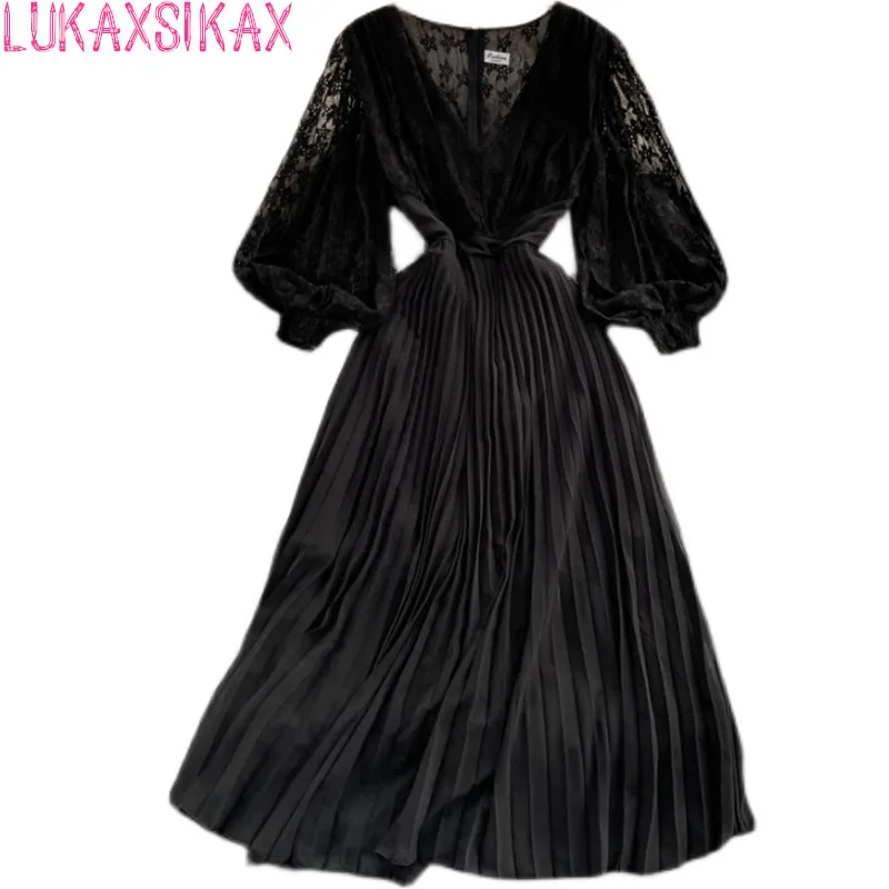 LUKAXSIKAX 2022 New Spring Autumn Women Sexy V-Neck Long Sleeve Dress High Quality Lace Chiffon Patchwork Pleated Dress
LUKAXSIKAX 2022 New Spring Autumn Women Sexy V-Neck Long Sleeve Dress High Quality Lace Chiffon Patchwork Pleated Dress