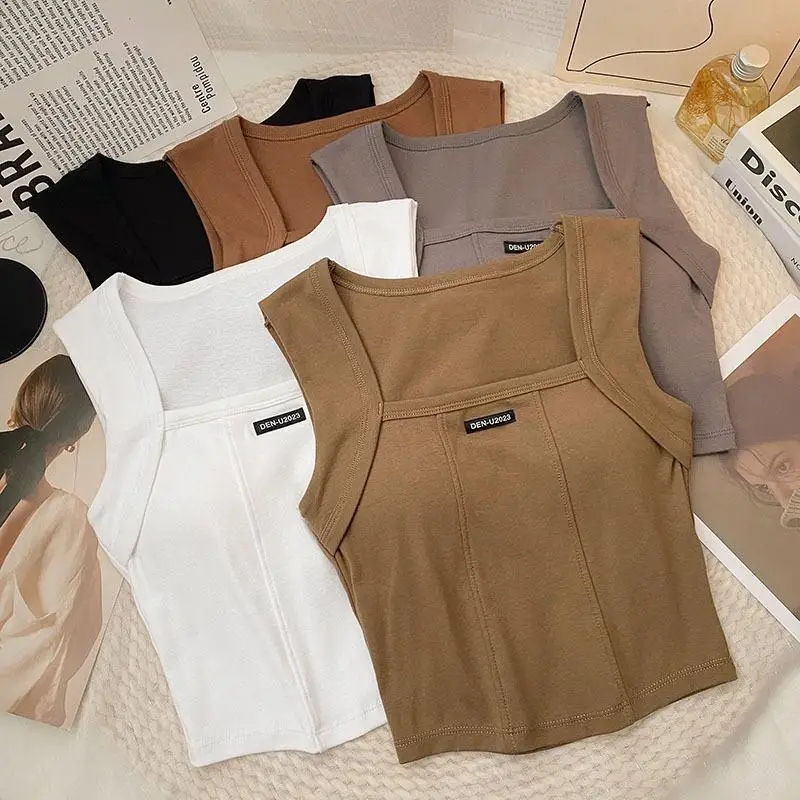 Nice Women Short Tank Tops Slim Fit Chest Pad Beautiful Back In Summer Versatile Solid Color Square Neck Bottom Top Small Tank T
Nice Women Short Tank Tops Slim Fit Chest Pad Beautiful Back In Summer Versatile Solid Color Square Neck Bottom Top Small Tank T