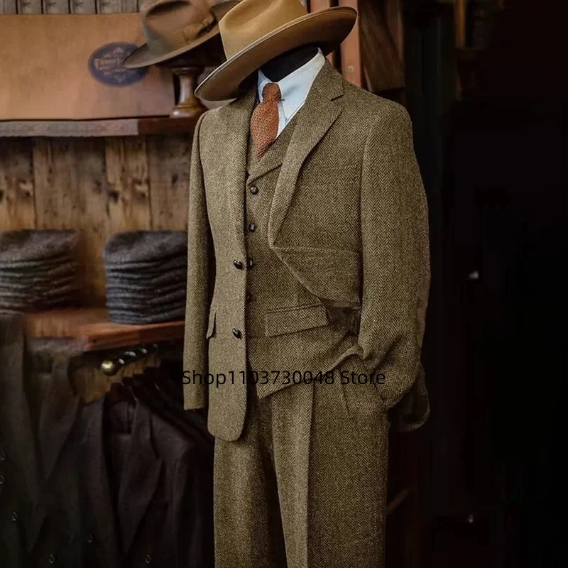Brown/Gray Men's Wool Tweed Slim Fit 3 Piece Suit Winter Formal Herringbone Business Groom Tuxedo Male Jacket Vest Pants Set
Brown/Gray Men's Wool Tweed Slim Fit 3 Piece Suit Winter Formal Herringbone Business Groom Tuxedo Male Jacket Vest Pants Set