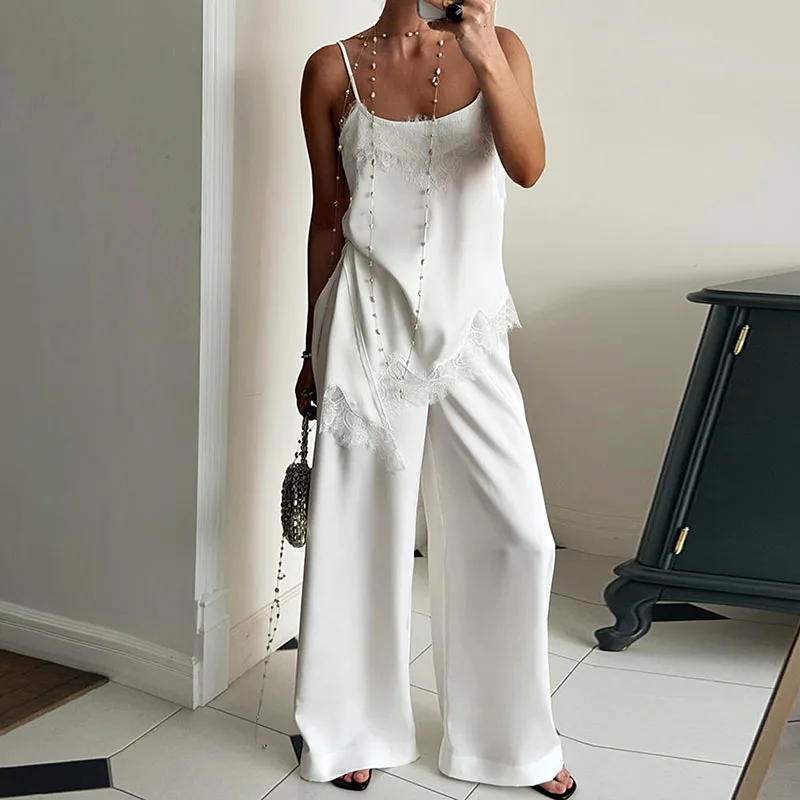 New 2026 Elegant Lace Outfits Simple Solid Color Summer Women's Two Piece Sexy Off Shoulder Camisole Top and Pants Holiday Suit
New 2026 Elegant Lace Outfits Simple Solid Color Summer Women's Two Piece Sexy Off Shoulder Camisole Top and Pants Holiday Suit