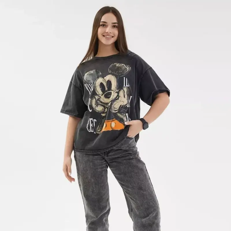 2025 Summer 100% Pure Cotton Fun Printed T-Shirt Women Washed Black Aged Retro Loose Short-Sleeved Versatile Trendy Top Female
2025 Summer 100% Pure Cotton Fun Printed T-Shirt Women Washed Black Aged Retro Loose Short-Sleeved Versatile Trendy Top Female