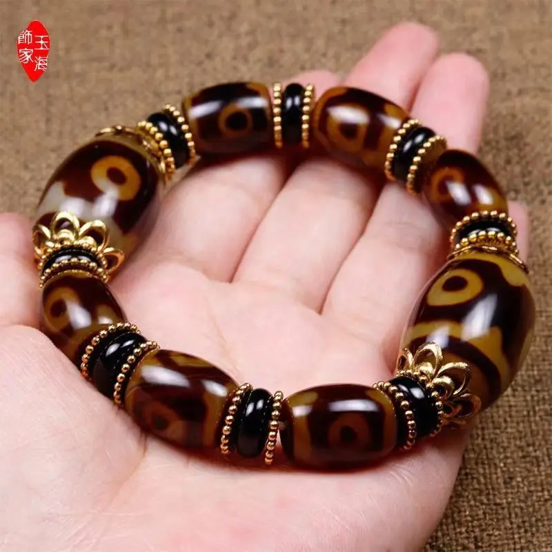 Three-Eyed Dzi Bead Bracelet Agate Chalcedony Cultural Play Buddhist Bead Bracelet Retro Ethnic Style Jade Bead Jewelry
Three-Eyed Dzi Bead Bracelet Agate Chalcedony Cultural Play Buddhist Bead Bracelet Retro Ethnic Style Jade Bead Jewelry