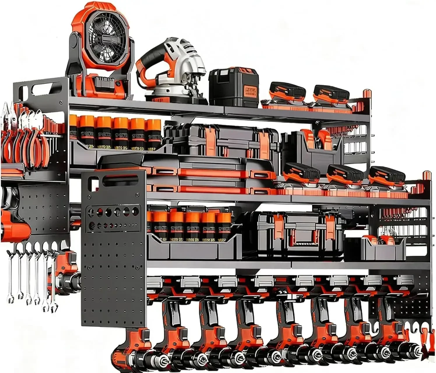 2-Pack Large Power Tool Organizer Wall Mount,Heavy Duty Cordless Tool Organizer with 18 Drill Holder,600 Lbs Capacity 3-Layer Ga
2-Pack Large Power Tool Organizer Wall Mount,Heavy Duty Cordless Tool Organizer with 18 Drill Holder,600 Lbs Capacity 3-Layer Ga