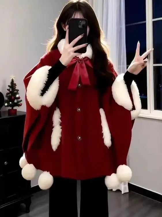 Sweet Knot Fur Coat Red Color for Women Casual Elegant Style New Year's Atmosphere Feel Shawl Outerwear for Autumn ...
Sweet Knot Fur Coat Red Color for Women Casual Elegant Style New Year's Atmosphere Feel Shawl Outerwear for Autumn ...