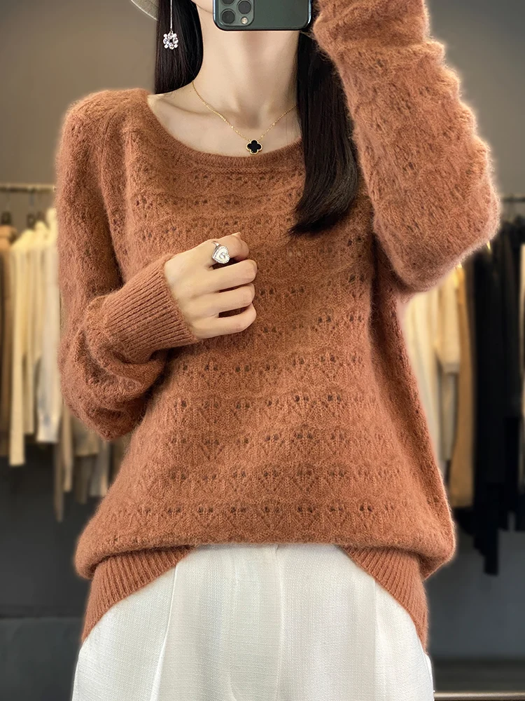 Women's Mink Cashmere Sweater O-Neck Pullover Spring Autumn New Knitted Top Long Sleeve Jumper Hollow Female Clothing Soft Warm
Women's Mink Cashmere Sweater O-Neck Pullover Spring Autumn New Knitted Top Long Sleeve Jumper Hollow Female Clothing Soft Warm