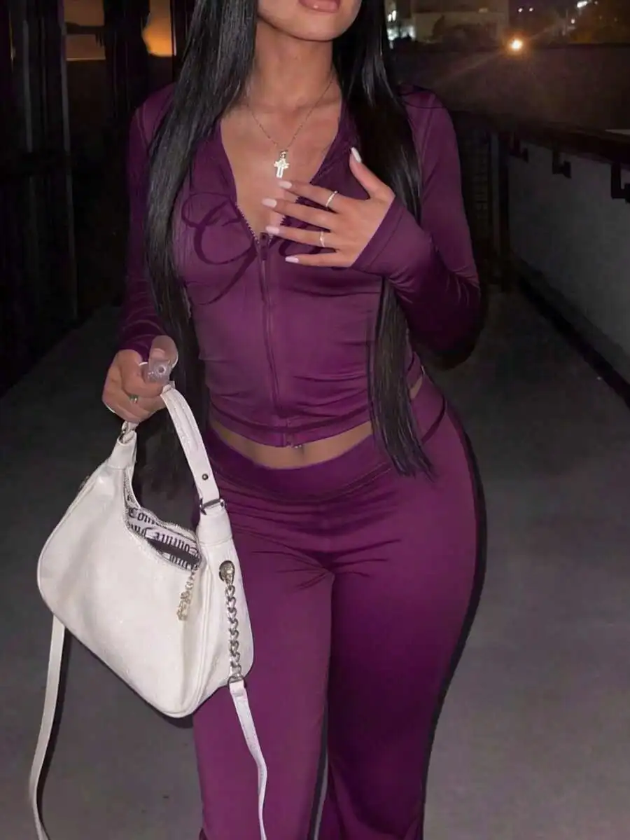 Womens Purple Zip-Up Casual Street Style Tracksuit Set Long Sleeve 2-Piece Outfit Spring
Womens Purple Zip-Up Casual Street Style Tracksuit Set Long Sleeve 2-Piece Outfit Spring