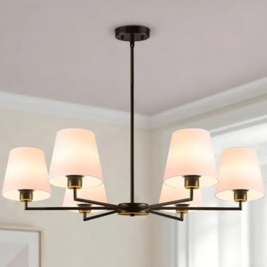 36 Oil-Rubbed Bronze Dining Room Chandelier, 6-Light Kitchen Fixture with White Fabric Shade, No Assembly Required, Ready-to-Ha
36 Oil-Rubbed Bronze Dining Room Chandelier, 6-Light Kitchen Fixture with White Fabric Shade, No Assembly Required, Ready-to-Ha