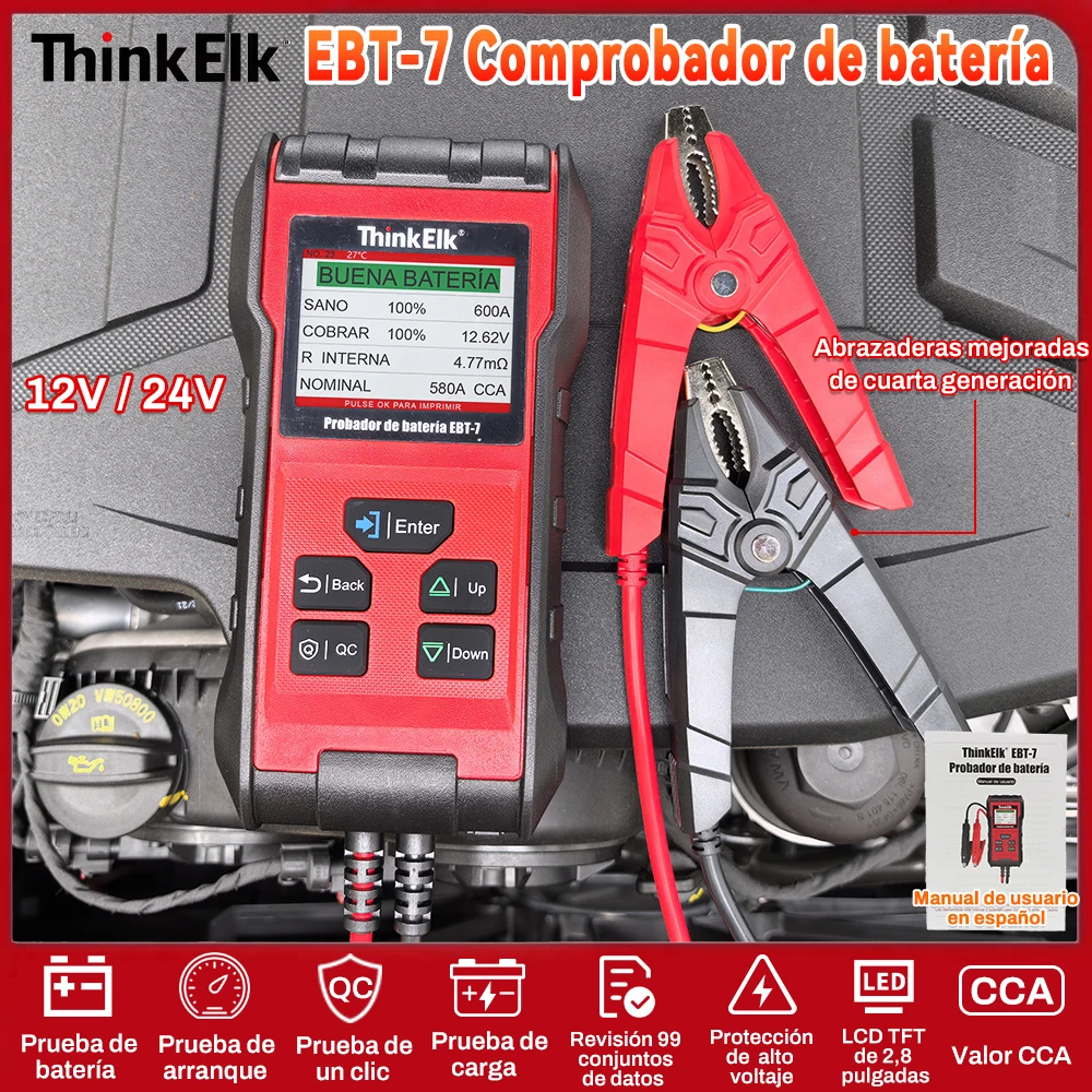 Тестер автомобильного аккумулятора 2025 EBT-7 12 В/24 В, анализатор аккумулятора, проверка цепи зарядки, автоматические диагностические инструменты для автомобиля ThinkElk 
Тестер автомобильного аккумулятора 2025 EBT-7 12 В/24 В, анализатор аккумулятора, проверка цепи зарядки, автоматические диагностические инструменты для автомобиля ThinkElk